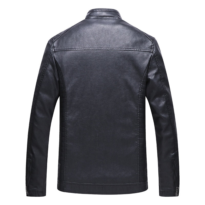 Chaqueta de cuello alto de cuero PU de vellón de invierno para hombre