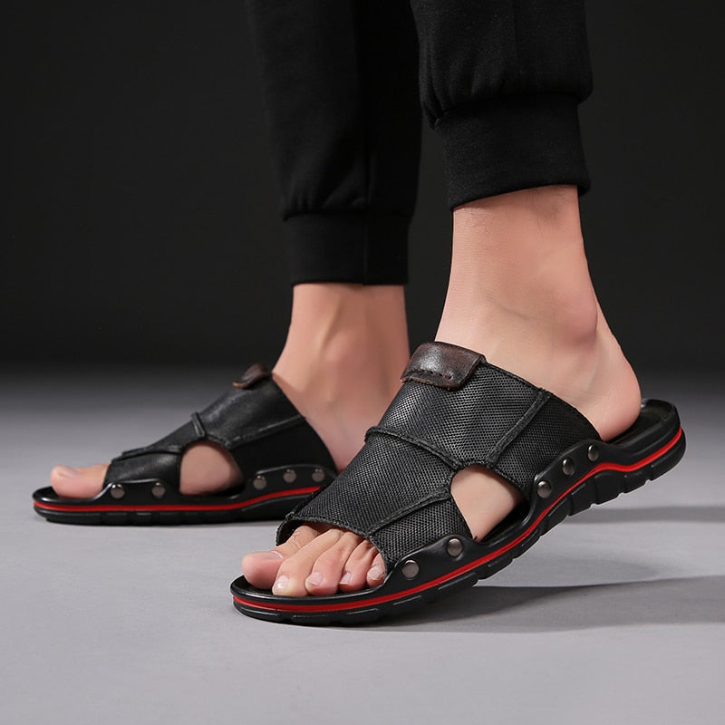 SSX Sandales d'été en cuir véritable pour homme 