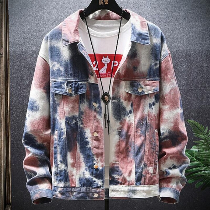 Veste-chemise en denim tie-dye tendance pour hommes