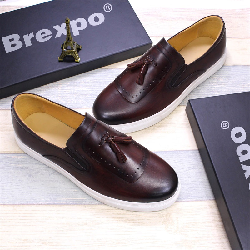 Zapatos planos de cuero genuino hechos a mano para hombres