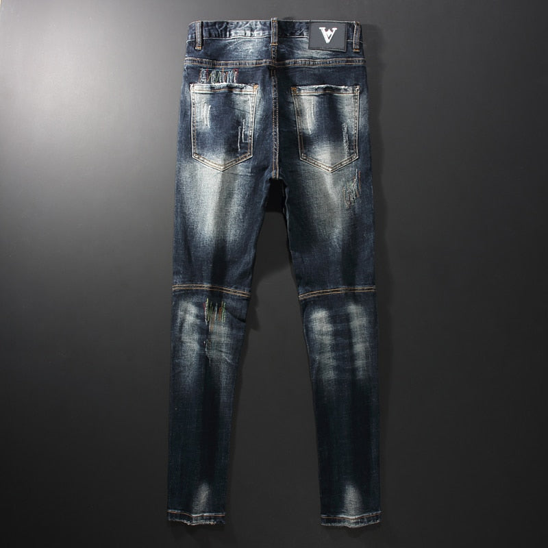 Ropa de calle para hombre Denim Punk Retro Jeans desgastados