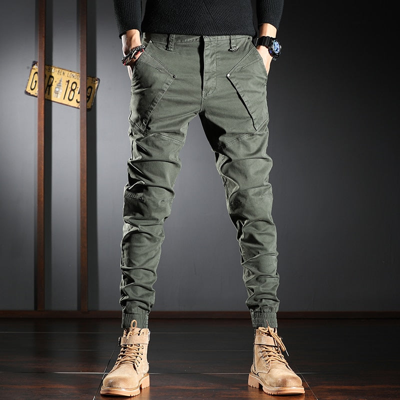 Pantalones cargo de patchwork empalmados estilo diseñador para hombre