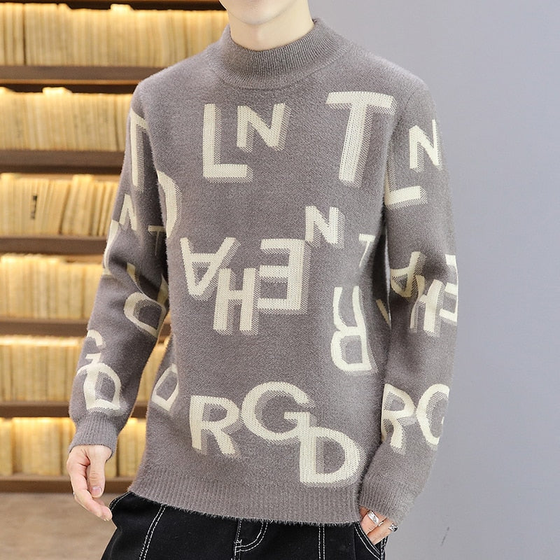 Men's Letter Print Cashmere Knitted Sweater