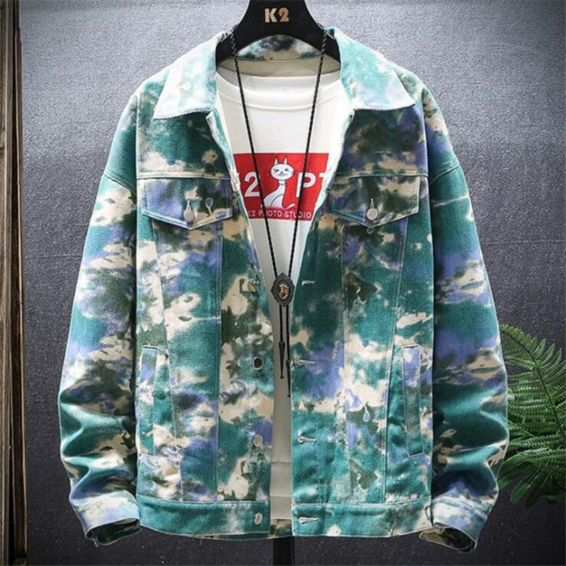 Veste-chemise en denim tie-dye tendance pour hommes