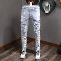 Men's Patchwork Distressed Slim Fit Jeans