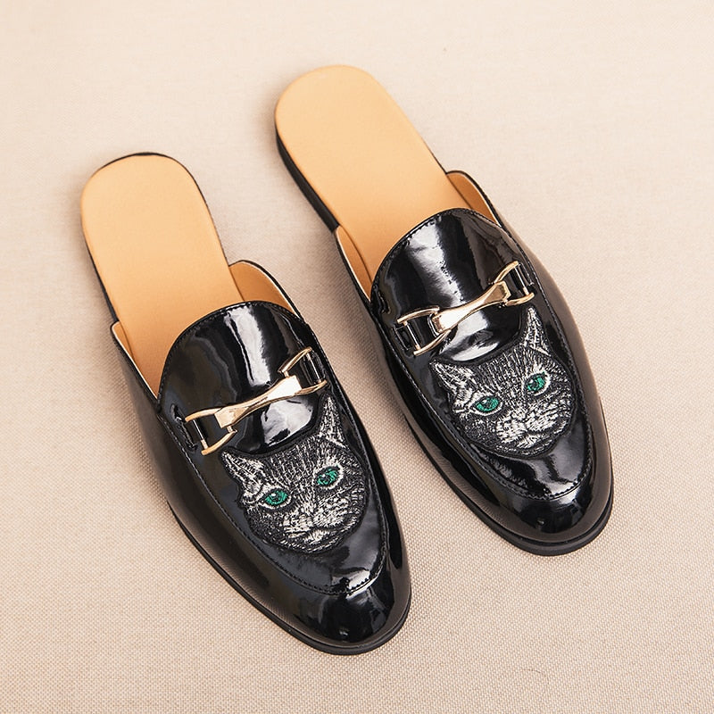 UYO Men's Italian Cat Print Backless Loafers