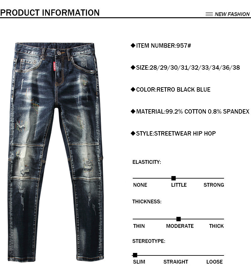 Ropa de calle para hombre Denim Punk Retro Jeans desgastados