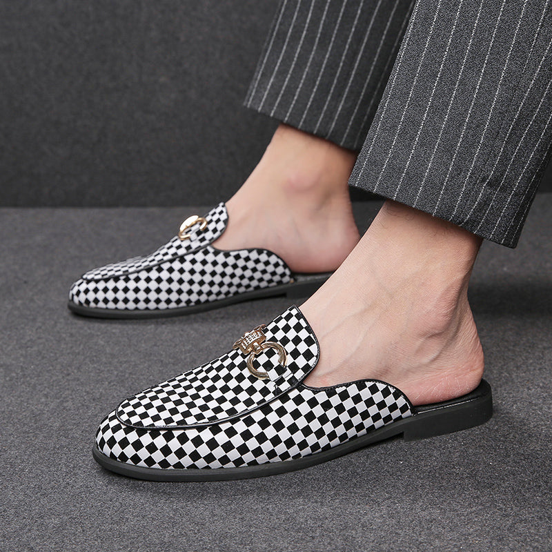 Men' s Plaid Design Backless Loafers