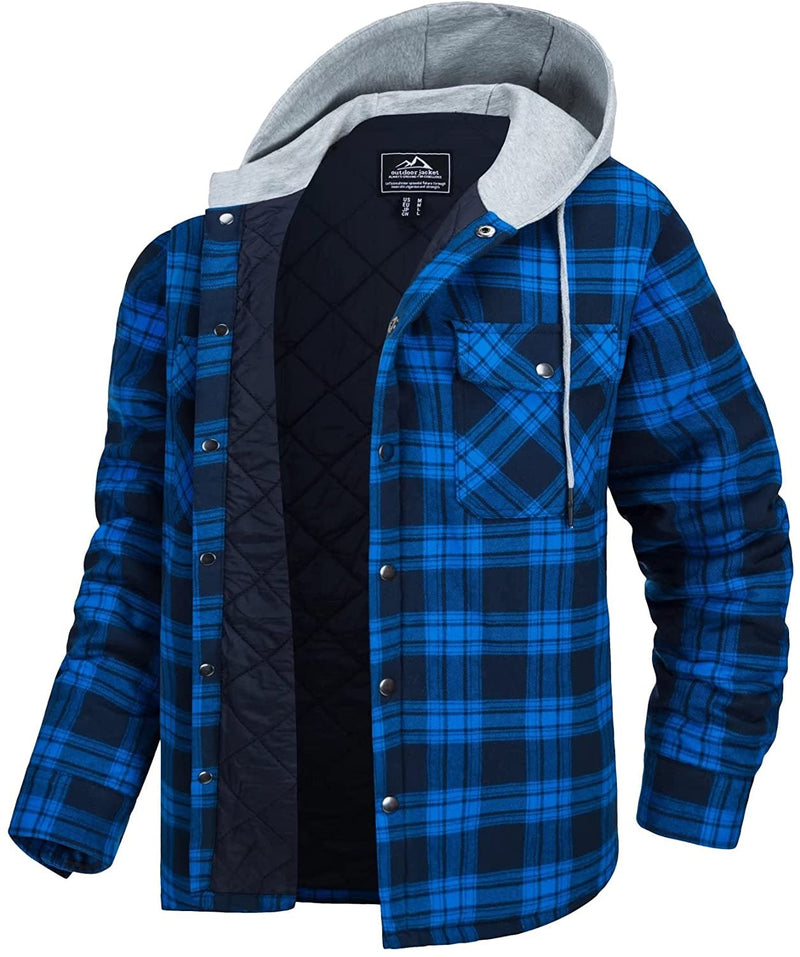 VAC Chaqueta de camisa con capucha de franela de algodón para hombre