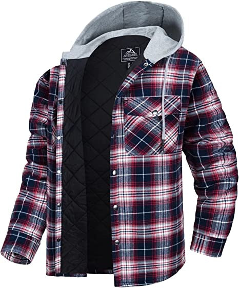 VAC Chaqueta de camisa con capucha de franela de algodón para hombre