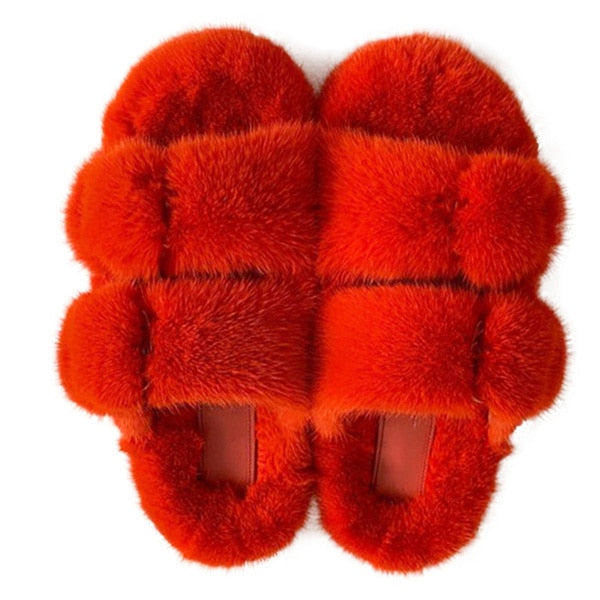 Pantuflas peludas y esponjosas con doble tira para mujer 