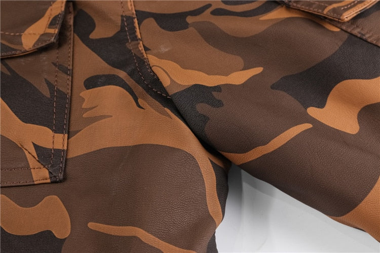 Men's Faux Leather Fleece Camouflage Jacket