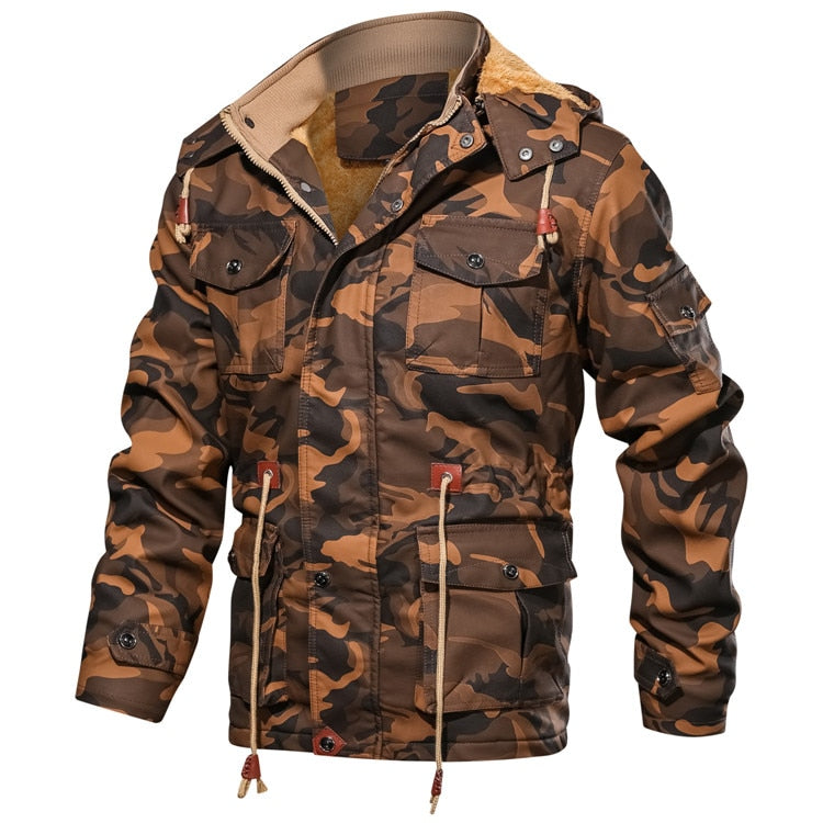 Men's Faux Leather Fleece Camouflage Jacket