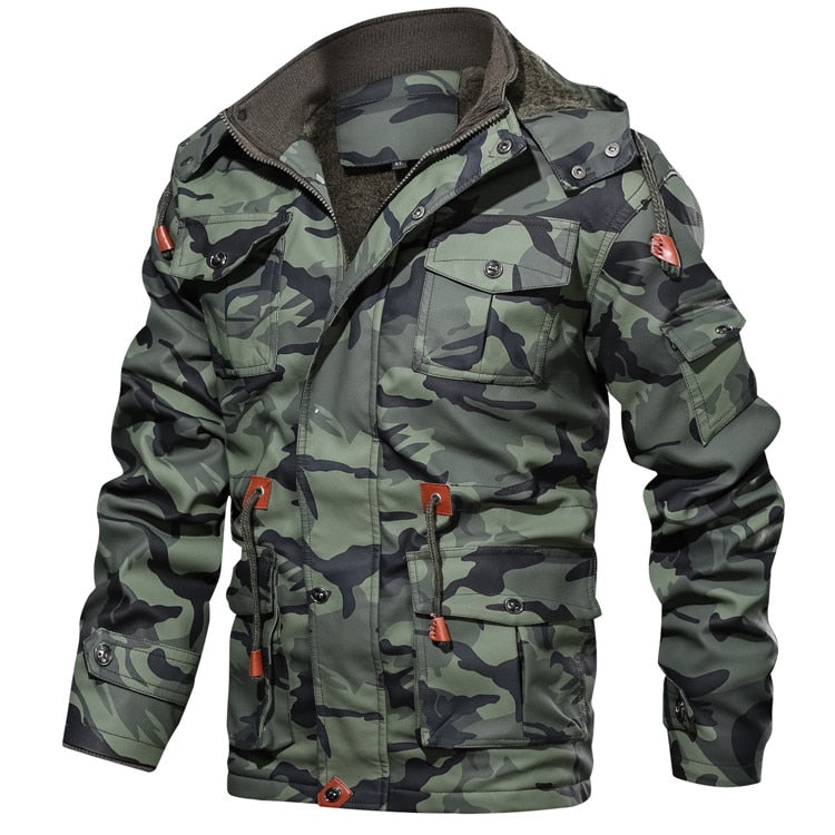 Men's Faux Leather Fleece Camouflage Jacket