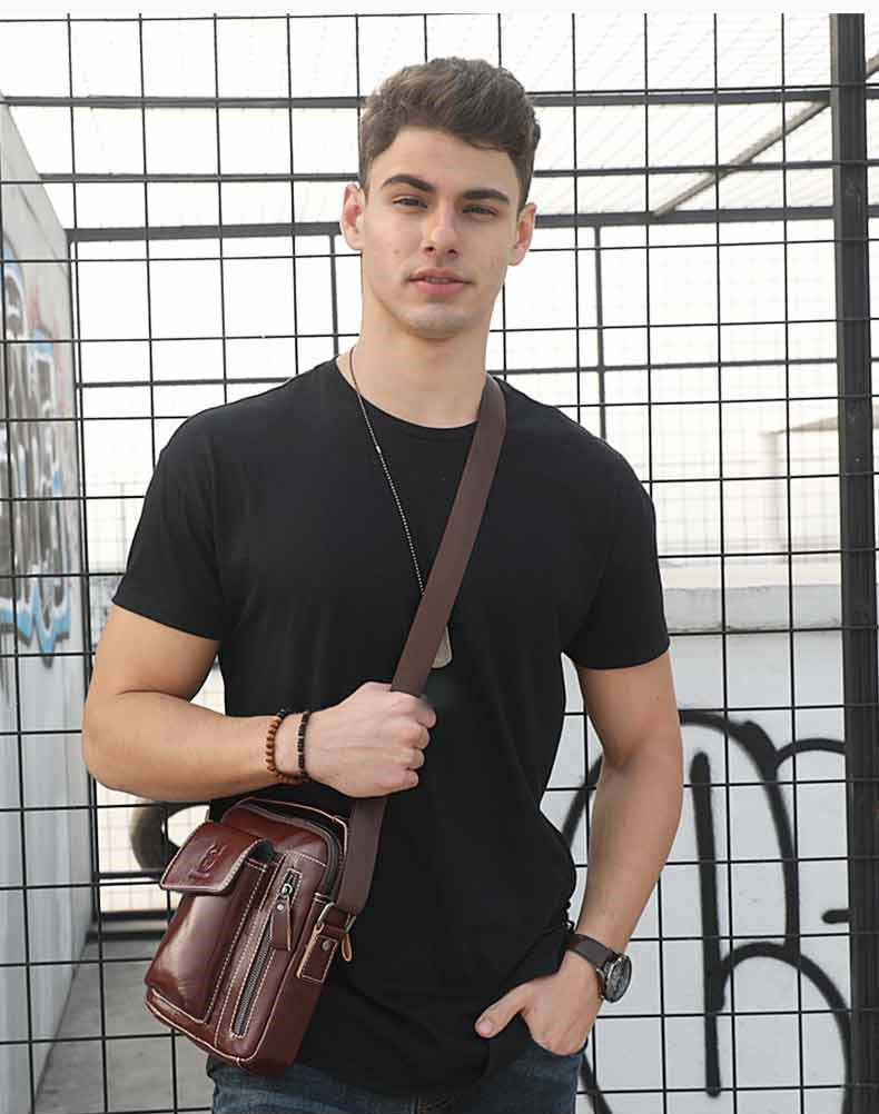 BULLCAPTAIN Sac à bandoulière en cuir véritable pour homme 