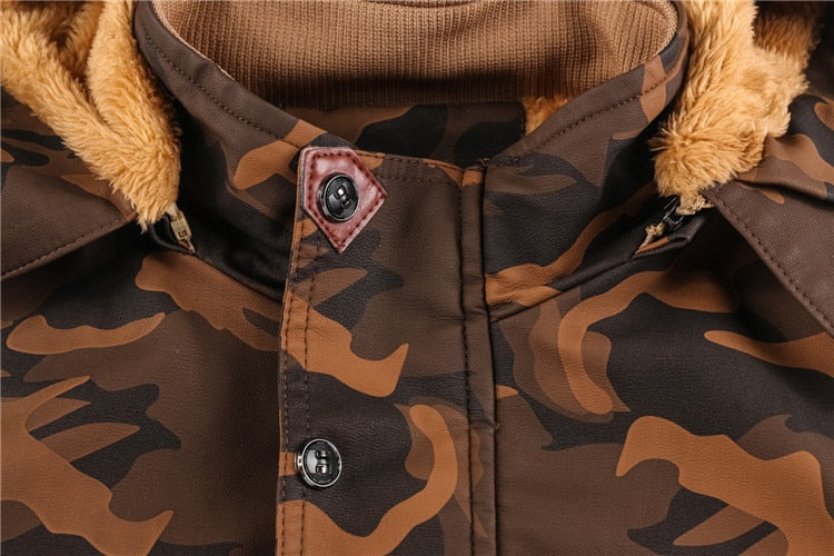 Veste camouflage en polaire imitation cuir pour homme 