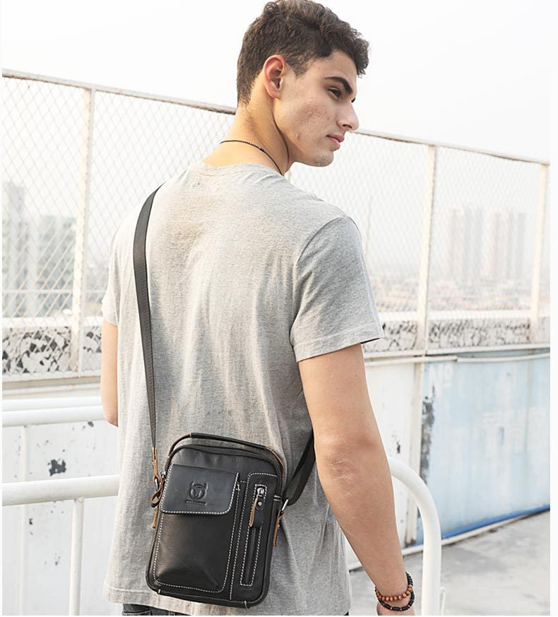 BULLCAPTAIN Sac à bandoulière en cuir véritable pour homme 