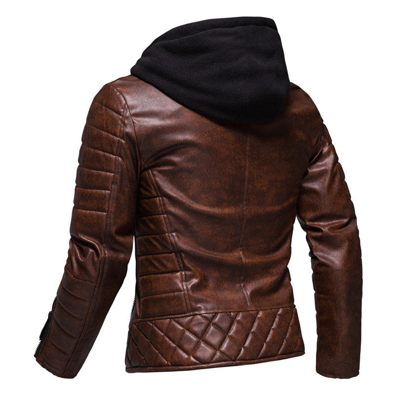 AYBER Men's Fashionista PU Chaqueta con Capucha de Cuero Sintético