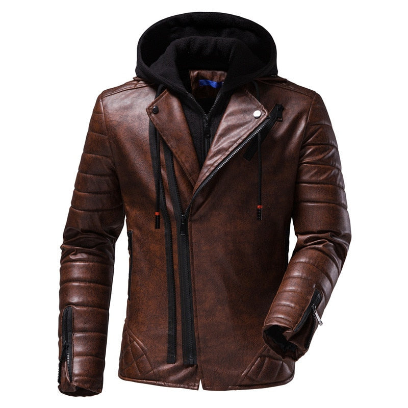 AYBER Men's Fashionista PU Chaqueta con Capucha de Cuero Sintético