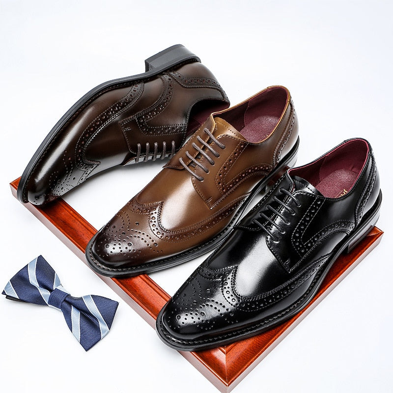 BROGUE Zapatos Oxford británicos de piel auténtica para hombre