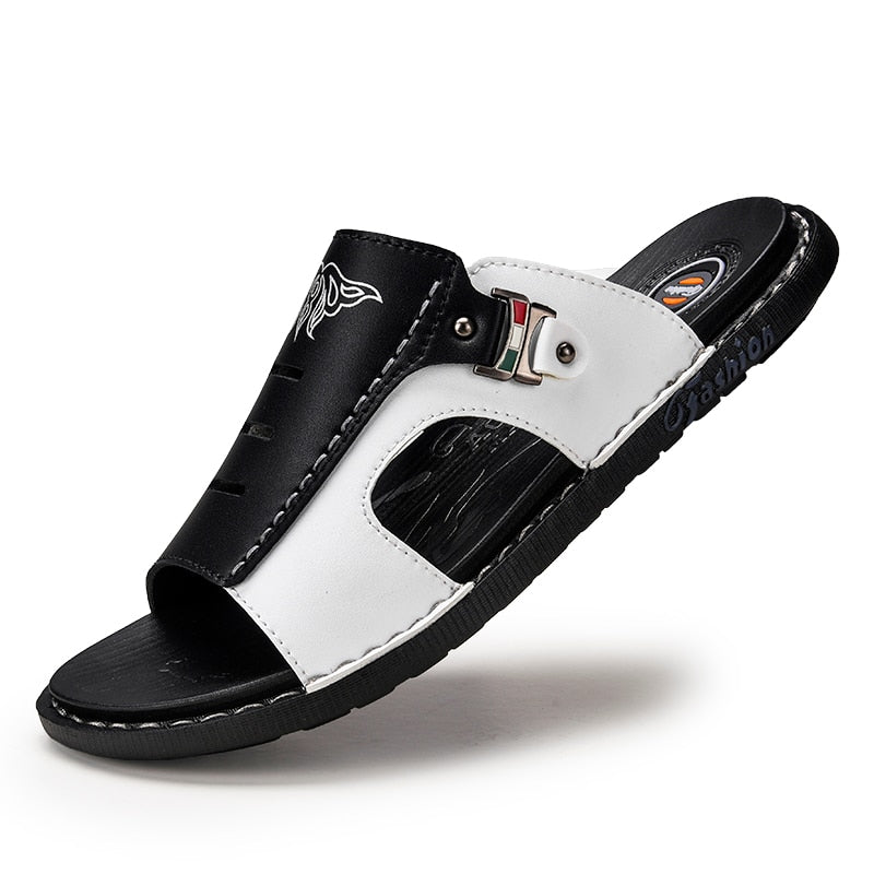 SSX Men's Genuine Leather Two Tone Slipper Sandals