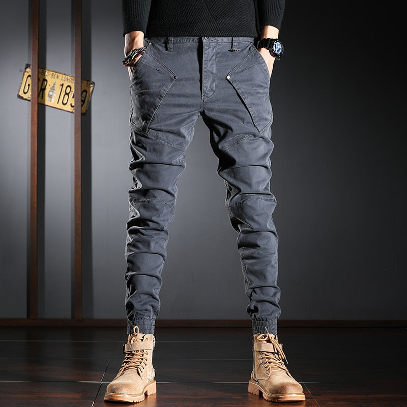 Pantalones cargo de patchwork empalmados estilo diseñador para hombre