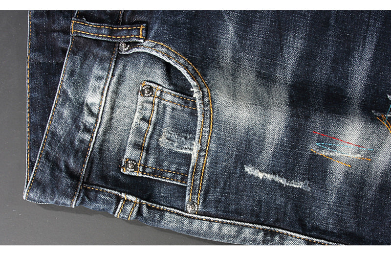 Ropa de calle para hombre Denim Punk Retro Jeans desgastados