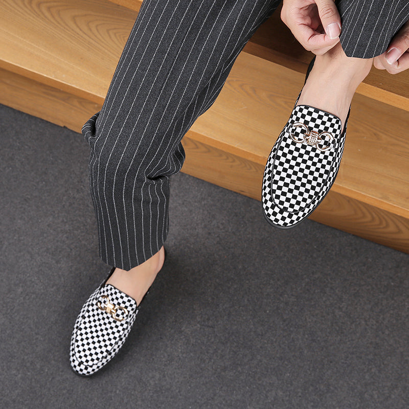 Men' s Plaid Design Backless Loafers