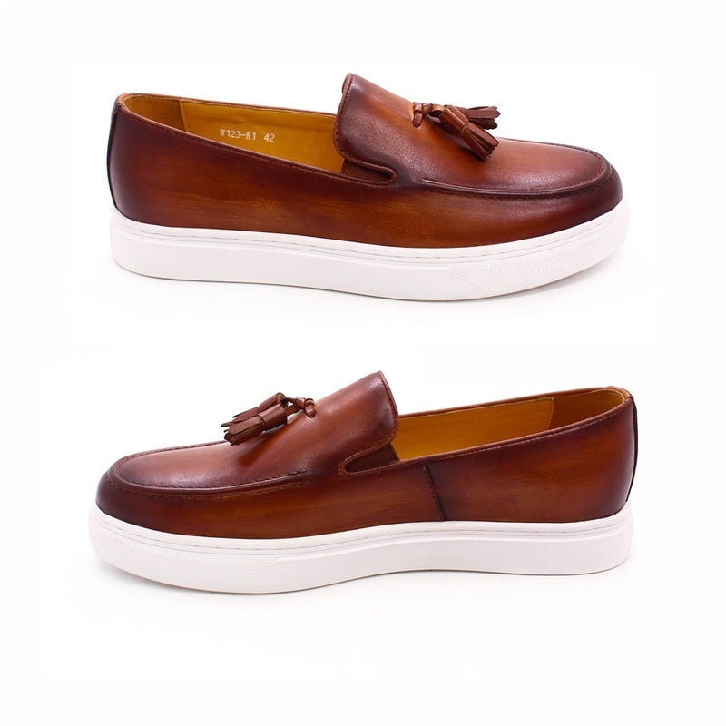 Men's Genuine Leather Handmade Tassel Flat Shoes