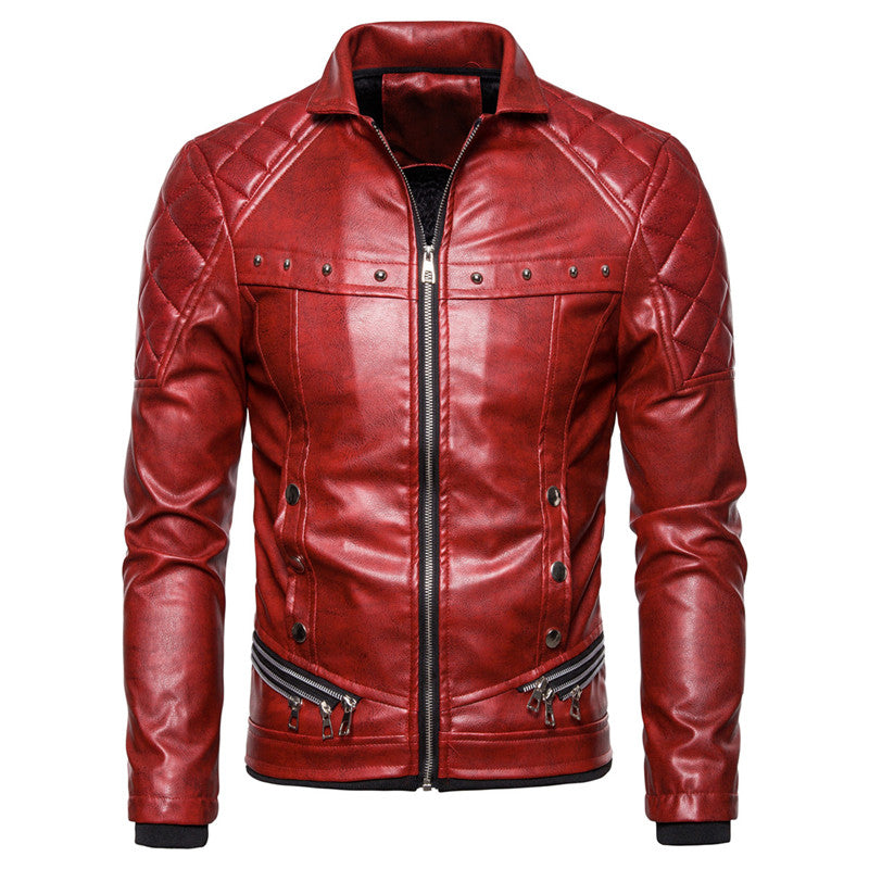 Chaqueta con cuello de piel de cuero PU estilo punk para hombre