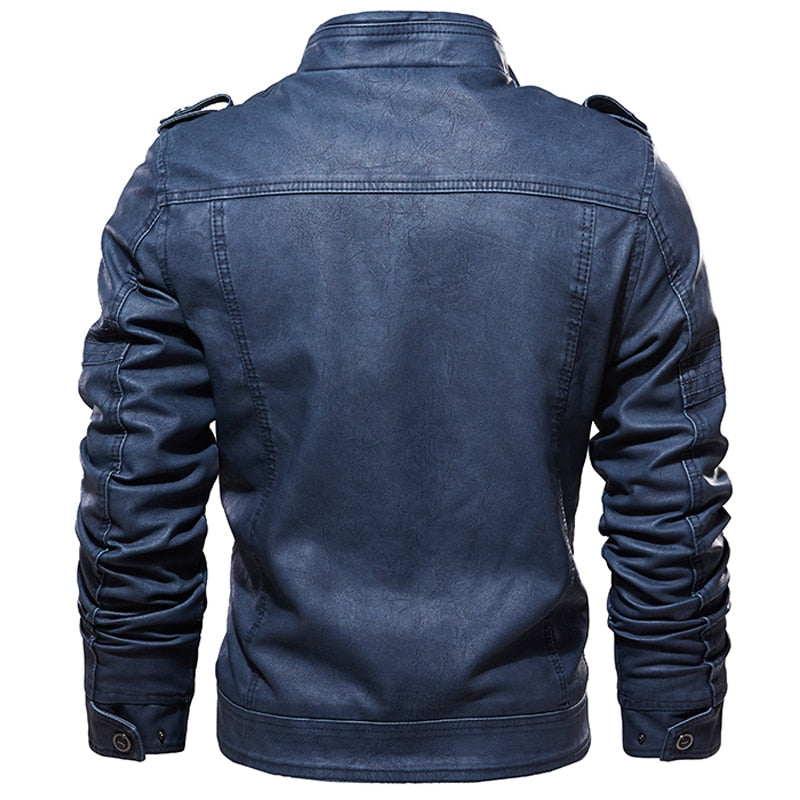 Chaqueta de cuero de PU con interior de vellón retro para hombre