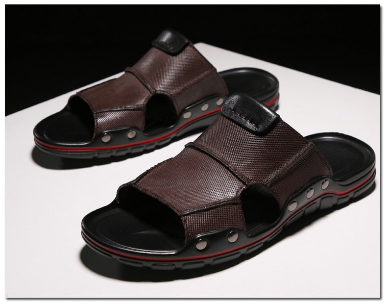 SSX Men's Summer Genuine Leather Slipper Sandals