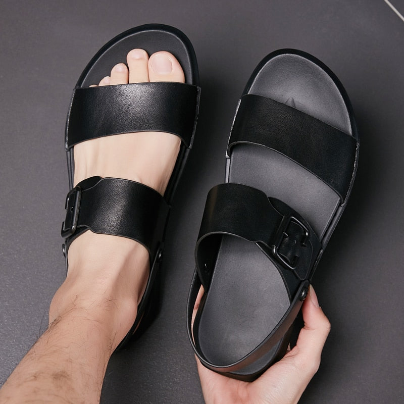 Sandalias clásicas cómodas de cuero genuino para hombres