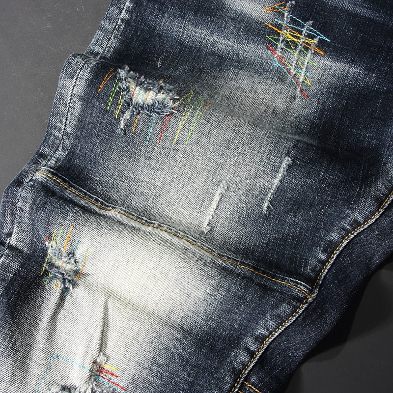 Ropa de calle para hombre Denim Punk Retro Jeans desgastados