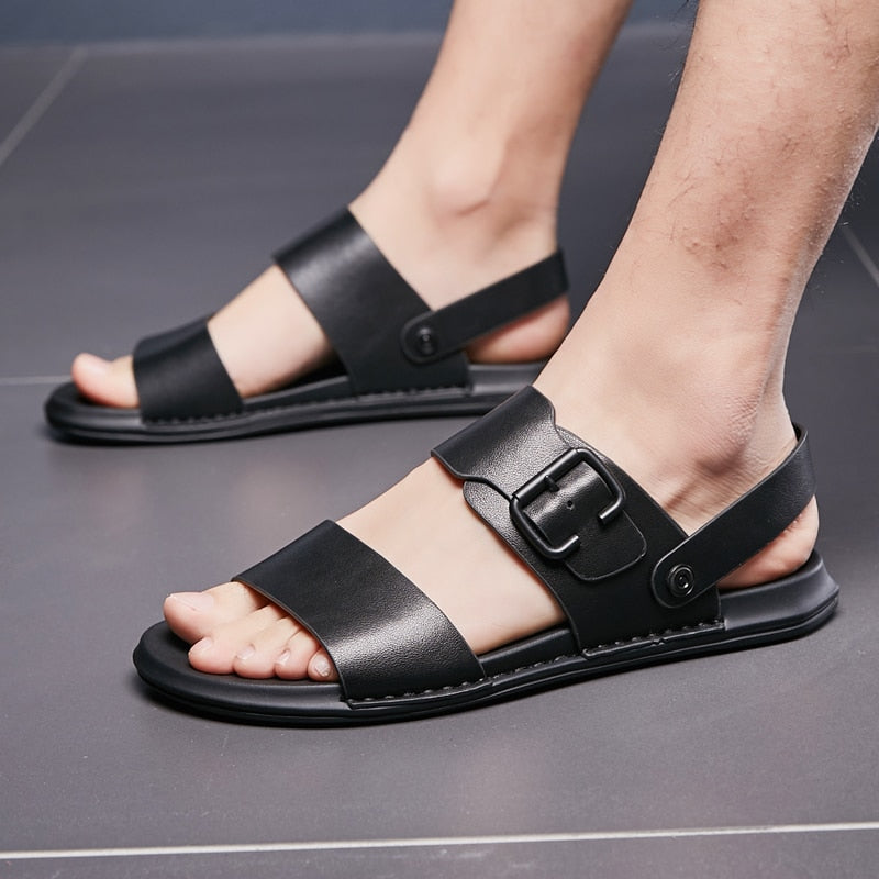 Sandalias clásicas cómodas de cuero genuino para hombres