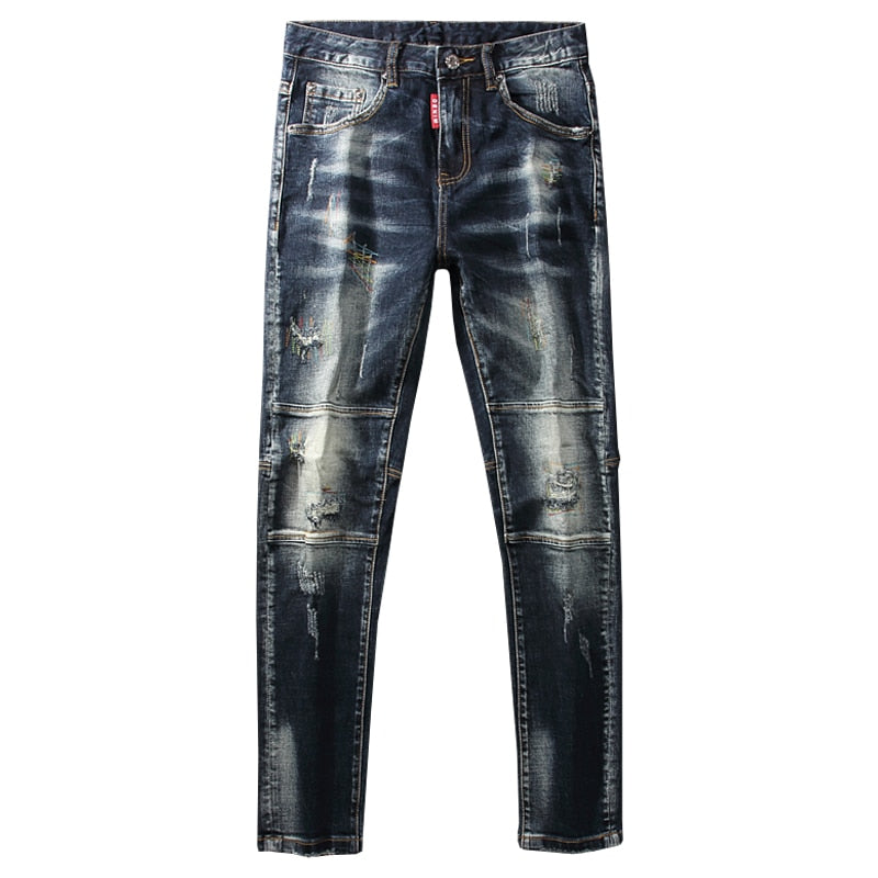 Ropa de calle para hombre Denim Punk Retro Jeans desgastados