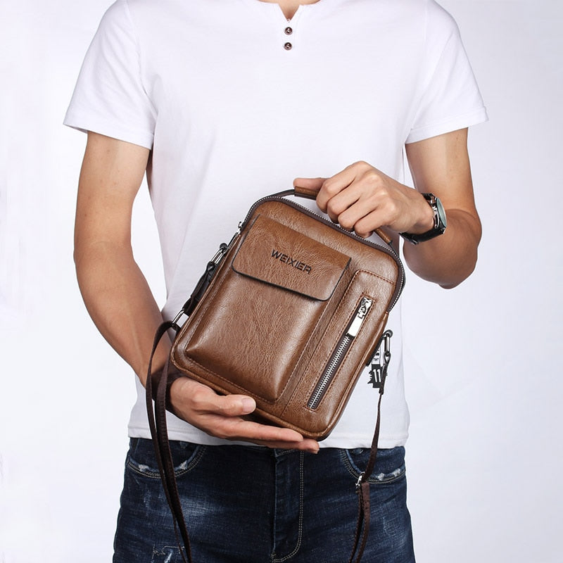 WEIXIER Men's Multi-Function PU Leather Shoulder Bag