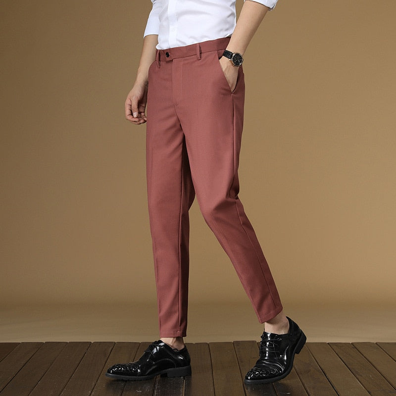 Pantalones formales rectos planos para hombre