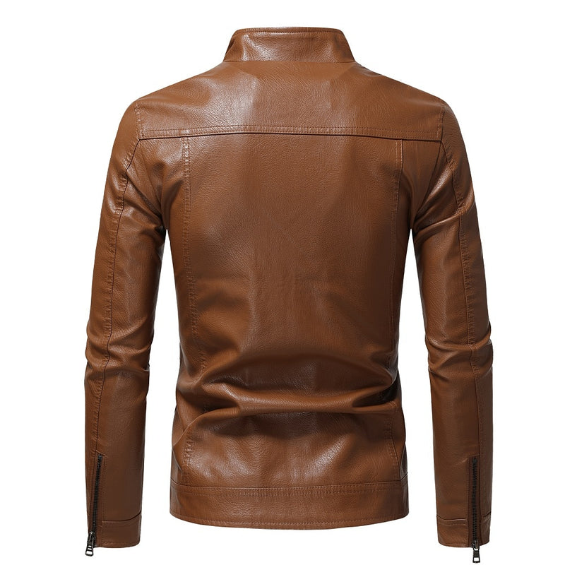 Men's Fashionista Slim Stand-Up Collar Faux Leather Jacket