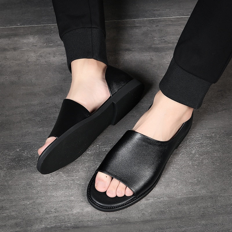 Sandalias antideslizantes transpirables de cuero suave para hombres