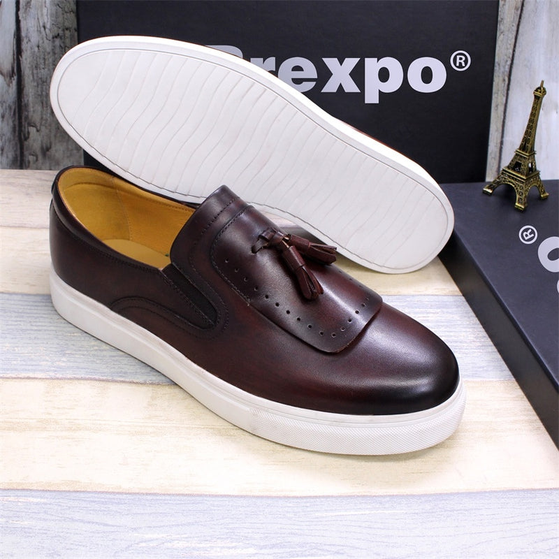 BREX Zapatos casuales de cuero con borlas para hombre