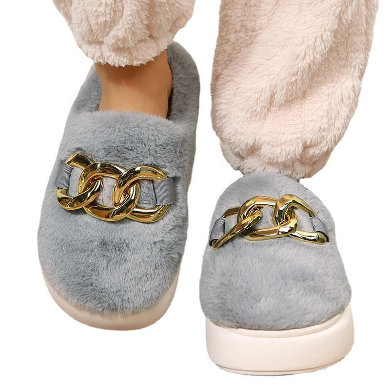 CASC Women's Cotton Furry Closed Toe Slippers