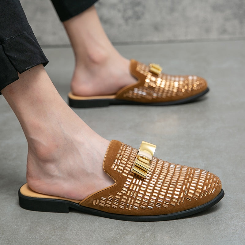 Men's Bling Details Backless Loafers