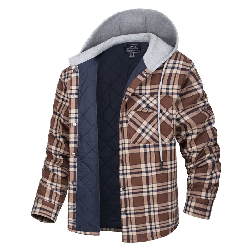 VAC Chaqueta de camisa con capucha de franela de algodón para hombre