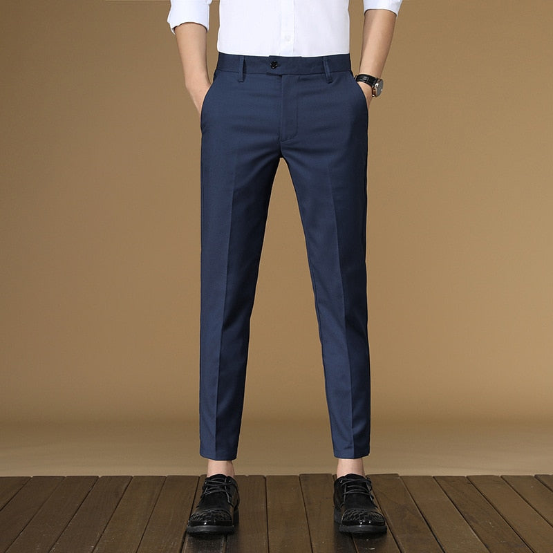 Pantalones formales rectos planos para hombre