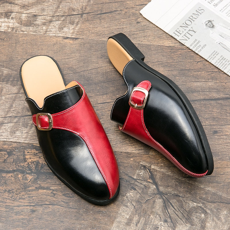 Men's Faux Leather Double Colored Backless Loafers