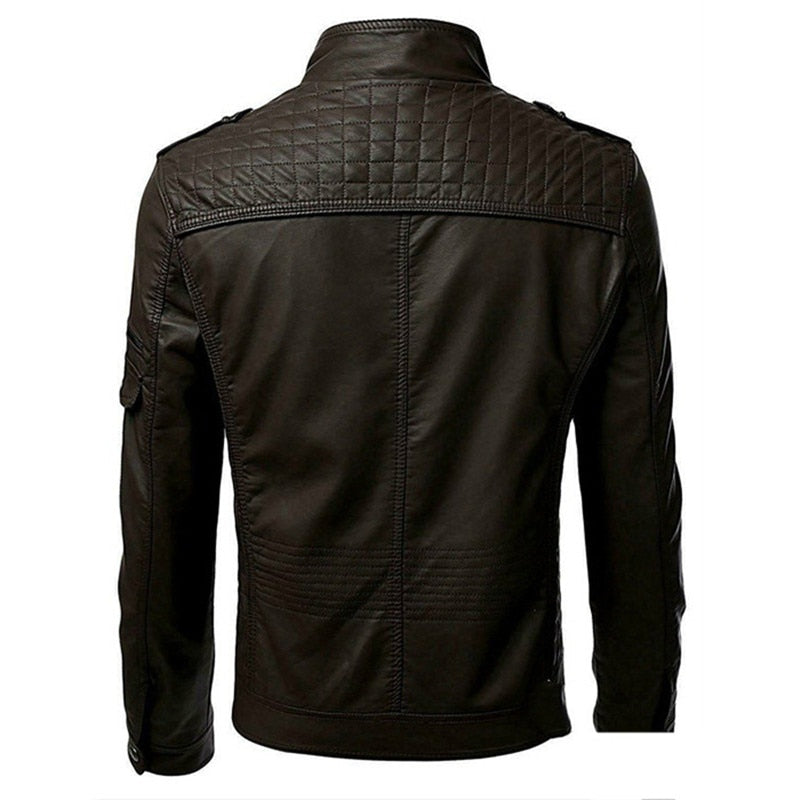 Men's Fashionista Autumn Stand Collar Faux Leather Jacket