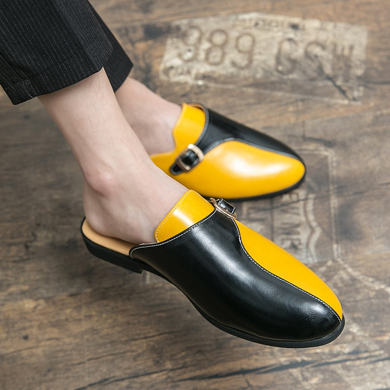 Mocasines sin espalda de doble color de piel sintética para hombre