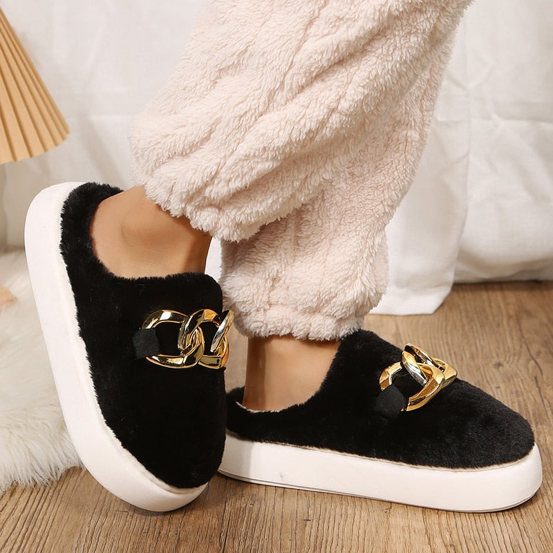 CASC Women's Cotton Furry Closed Toe Slippers