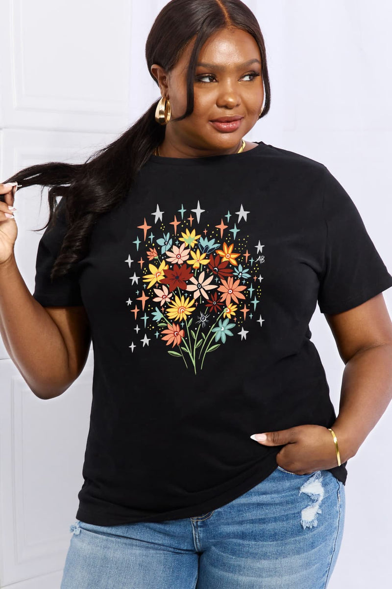 Camiseta de algodón con estampado floral de talla grande de Simply Love